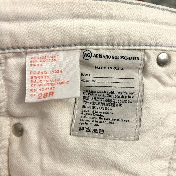 Ag Adriano Goldschmied Women’s White Straight Leg Jeans The Stevie Size 28R - Picture 7 of 12